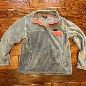 Girls Patagonia Jacket Fleece - Grey and Coral Pink